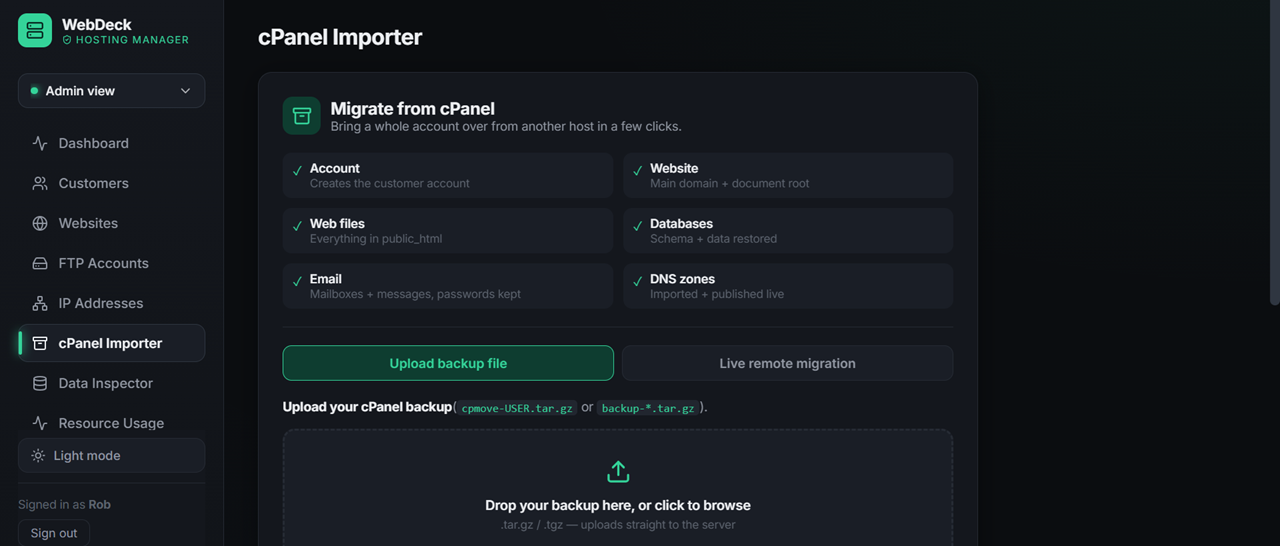 WebDeck websites manager